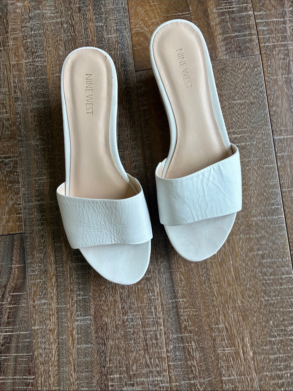 Nine West White Slide Mules/Wedges with Wide Strap